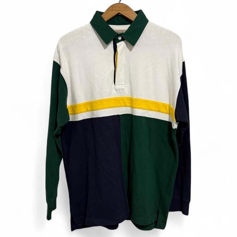 St. John's Bay Colorblock Rugby Shirt Size L Vintage Long Sleeve Polo